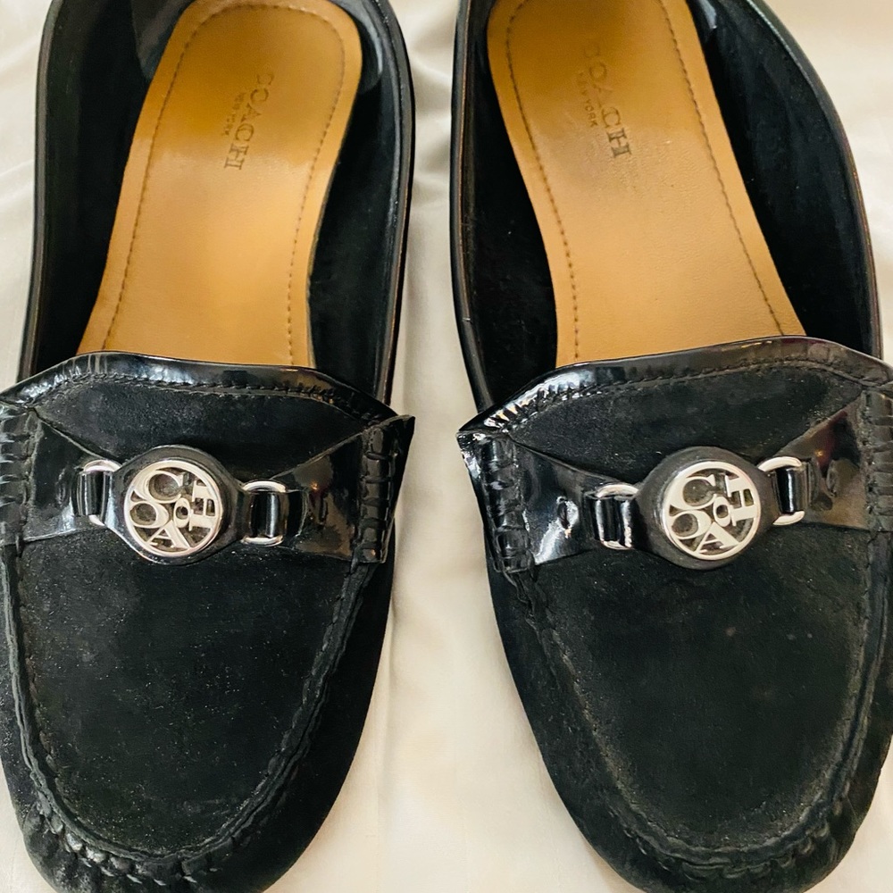 Coach Black suede flat loafers